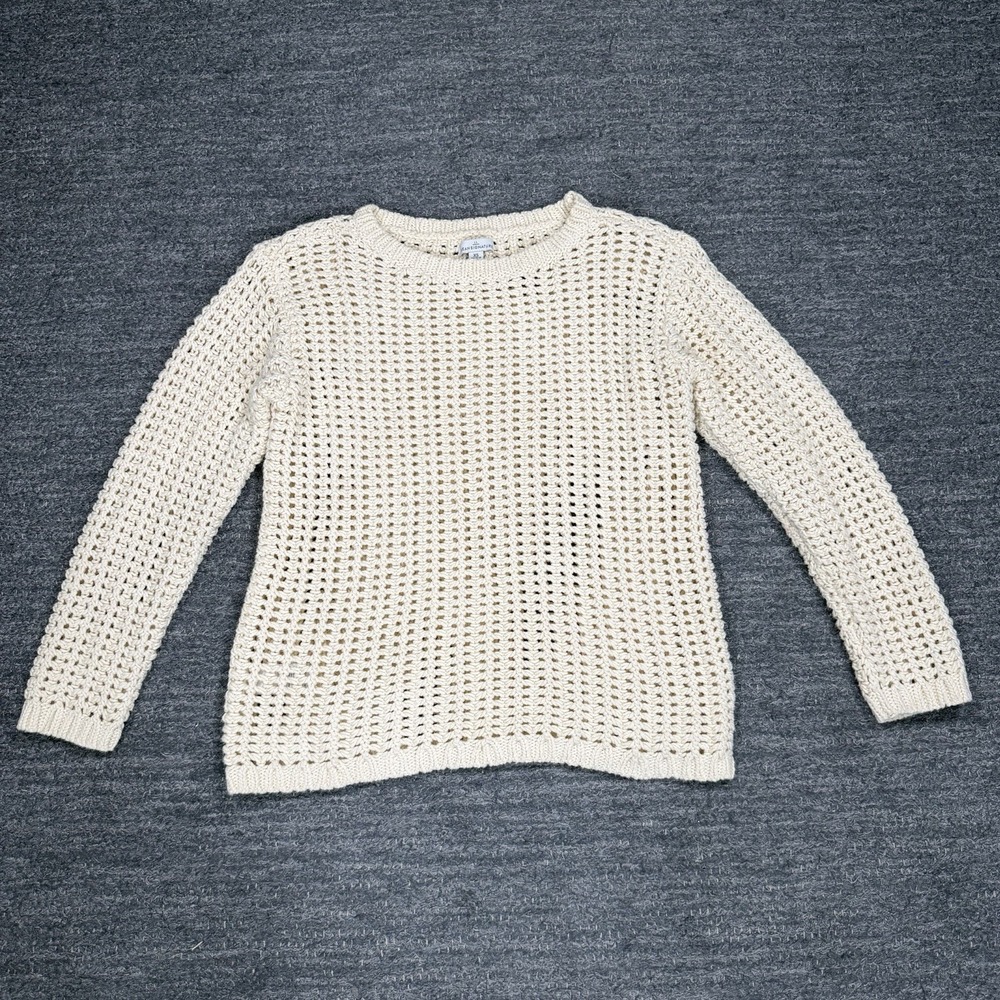LL Bean Signature Sweater Women XS Cream Open Knit Boho Beach Knit Cotton Earthy